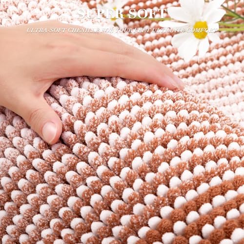 BSICPRO Bathroom Rugs Set 2 Piece, Non Slip Striped Bath Mat, Caramel Brown - Image 2