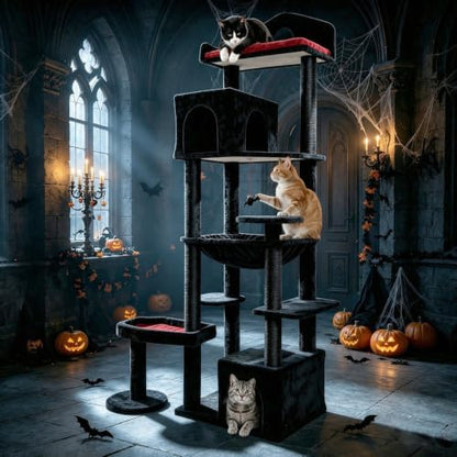 Gothic Cat Tree with Coffin Bed, Spooky Cat Tower with Scratching Post - Image 6