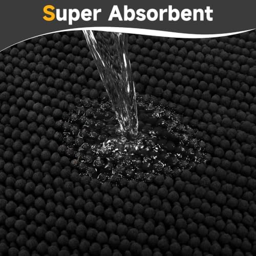 Ophanie Black Bathroom Rugs 48x20, Soft Chenille Bath Mat, Non Slip Absorbent - Image 5