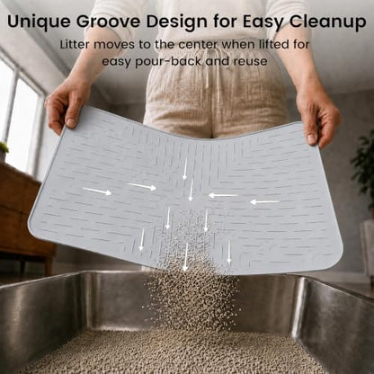OHMO Cat Litter Mat, 23.5x16 Silicone Trapping Mat Ash Grey - Image 4