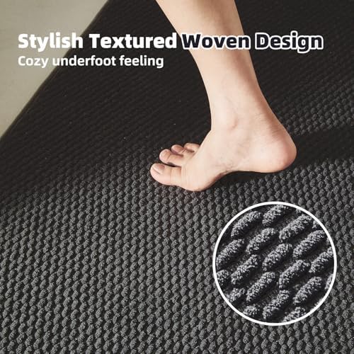 TYUU Black Bathroom Runner Rugs, Long Bath Mat Runner Washable Thin Quick Dry - Image 2