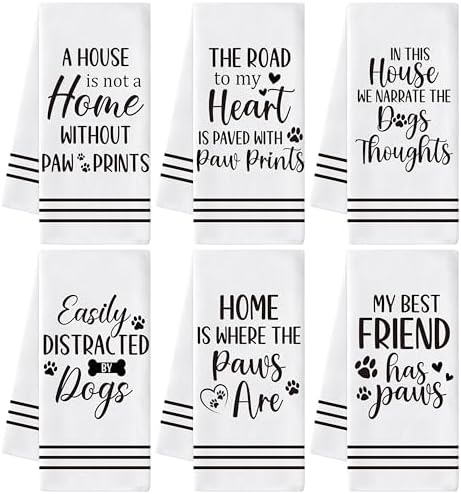 Paws Print Hand Towel, 6 Pack Kitchen Dish Cloths Set Dog Lovers Gift by GROBRO7