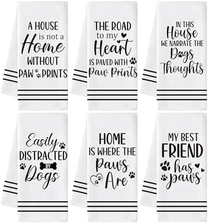 Paws Print Hand Towel, 6 Pack Kitchen Dish Cloths Set Dog Lovers Gift by GROBRO7