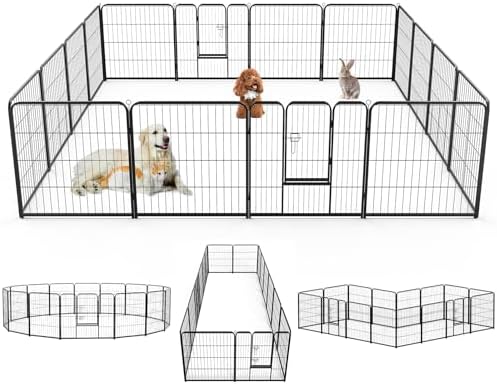 NEWBULIG Dog Playpen 16 Panels 32 Inch Indoor Outdoor Metal Dog Fence Pen by NEWBULIG