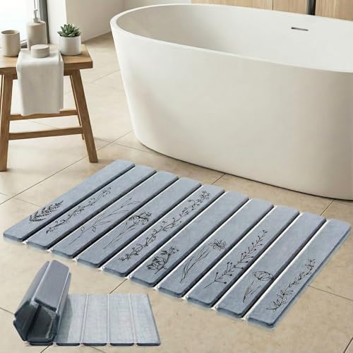 Extra Large Black Floral Super Absorbent Quick Dry Stone Bath Mat 32x20 by INFISIBLE