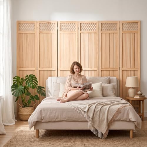 Wood Room Divider Privacy Screen, Natrual Carved Room Divider 6 Panel 67" - Image 6