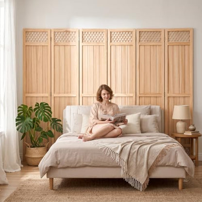 Wood Room Divider Privacy Screen, Natrual Carved Room Divider 6 Panel 67" - Image 6