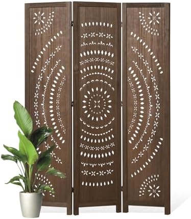 66.9Inch Folding Room Divider, 3 Panels Wood Carved Privacy Screens, Free by Svimi