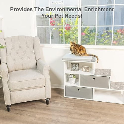 PetFusion Pet Step Window Perch Bookshelf w/ Storage Baskets 28” Tall Dog and - Image 2