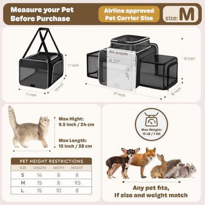 Top and 2 Sides Expandable Cat Carrier 18x11x11 TSA Airline Approved - Image 4