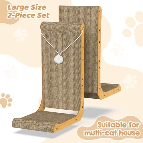 2-Pack Cat Scratching Board, 25.6'' Tall L-Shaped Cardboard Cat Scratcher - Image 2