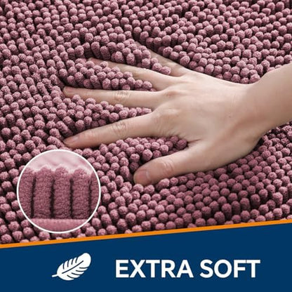 Chenille Bathroom Runner Rug 24"x60" Dusty Rose, Plush Bath Mat - Image 3