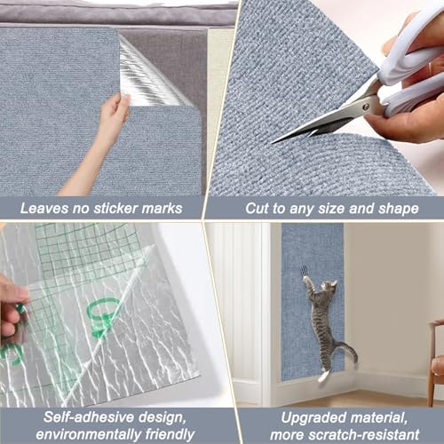 Cat Scratching Mat, 118.5"x15.9" Trimmable Self-Adhesive Cat Scratch Carpet - Image 6