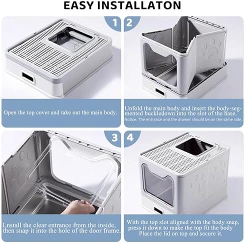 Enclosed Cat Litter Box with Lid Top Exit Covered Metal Stainless Steel Litter - Image 5