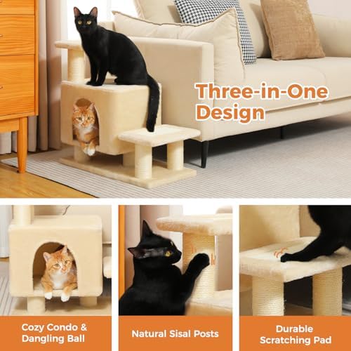 3-in-1 Cat Stairs with Scratching Post & Condo, Pet Steps - Image 4