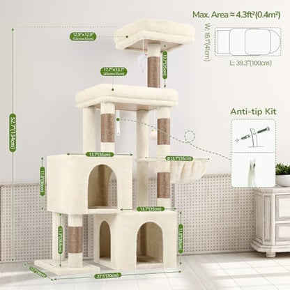 Globlazer 52in Cat Tree Tower for Indoor Cats, 2 Condos - Image 6
