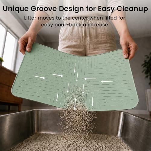 OHMO Cat Litter Mat 23.5x16 Silicone Trapping Mat Sage Green - Image 4