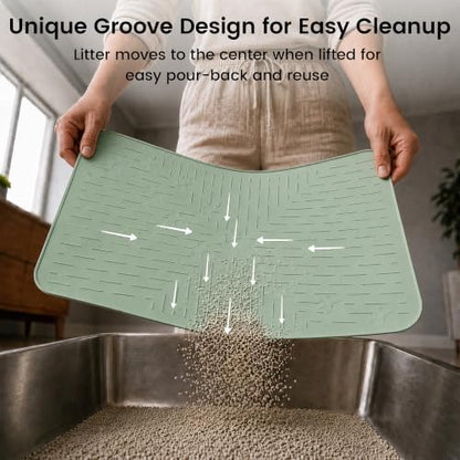 OHMO Cat Litter Mat 23.5x16 Silicone Trapping Mat Sage Green - Image 4