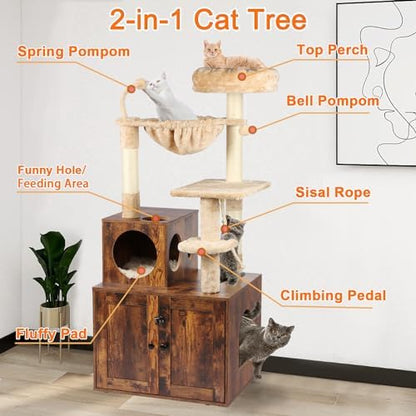 Timberer Cat Tree with Litter Box Enclosure, 2-in-1 Cat Tower - Image 2