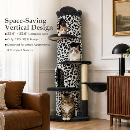 MUTTROS 68.5" White Leopard Print Cat Tree Tower - Image 6