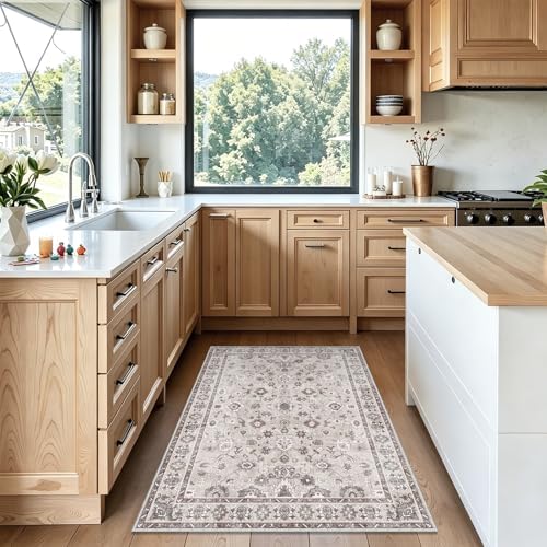 Washable Small 3x5 Area Rug for Entryway Bedroom Bedside Beige by NYZEL