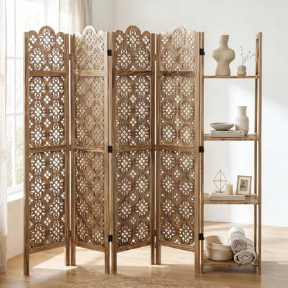 Svimi Wood Room Divider with 4-Tier Shelves, 4 Panel Privacy Screen - Image 2