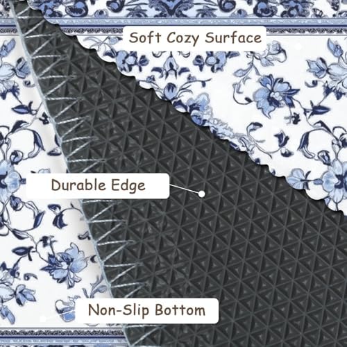 Giwawa Boho Floral Bath Rug Blue Leaves Soft Absorbent Bath Carpet 24x35 Inch - Image 4