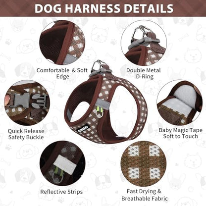AIITLE Step in Small Dog Harness and Leash Set, Pet Vest, Chocolate XS - Image 2