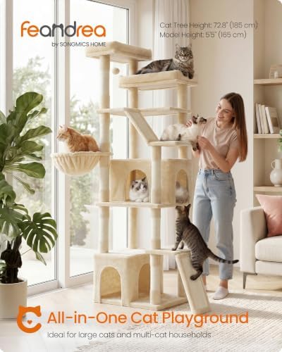 Feandrea Large Cat Tree, 72.6" Tall Sturdy Cat Tower - Image 2