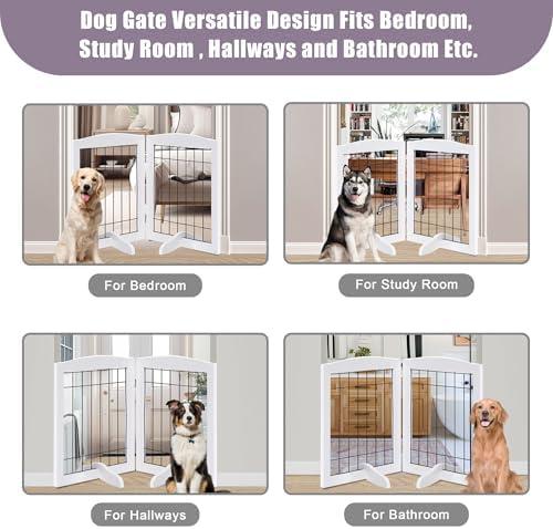 LZRS 2-Panel Freestanding Adjustable Wooden Dog Gate—30” Tall Foldable Pet - Image 6