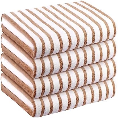 JML Microfiber Bath Towel Sets, 4 Pack, Cabana Stripe Coffee by JML