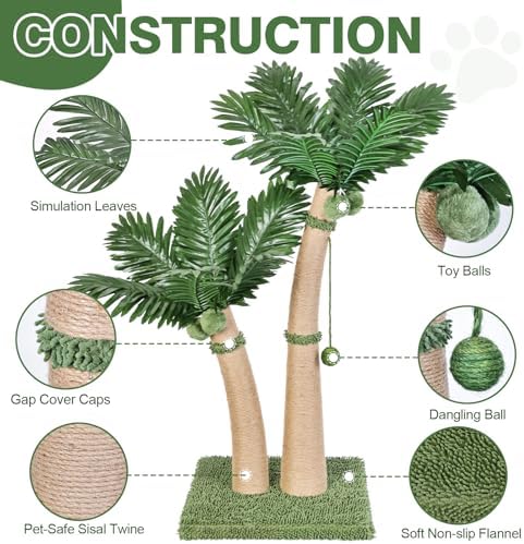 Palm Tree Cat Scratching Post, 5 Interactive Balls and 2 Curved Design - Image 2