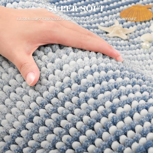 BSICPRO Bathroom Rugs Sets 2 Piece, Non Slip Striped Bath Mats, Fog Blue - Image 4