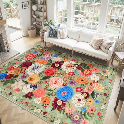 Floral Area Rug 8x10 for Living Room Bedroom by WelcometoBabovid