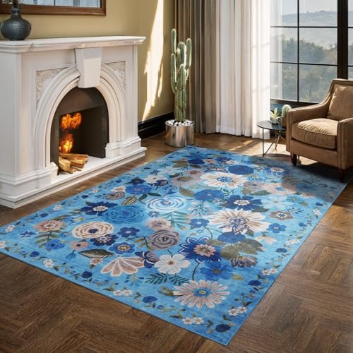 Blue Garden Floral Area Rug 6x9 by WelcometoBabovid
