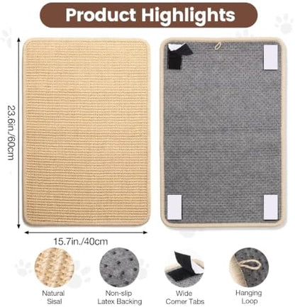 Wall & Floor Mount Cat Scratcher Pad, 23.6 × 15.7 inch Sisal Mat - Image 4