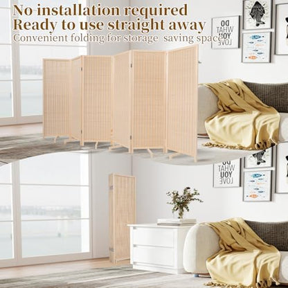 Bamboo Room Divider 6 Panel 47" H, 360°Rotating Feet Privacy Screen - Image 4