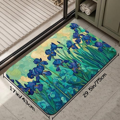 Bathroom Rug 29.5"x17", Retro Purple Flowers Bath Mat - Image 2