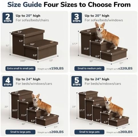 4-Step Wide Dog Stairs with Storage 23" H, Non-Slip Sturdy Pet Steps - Image 2