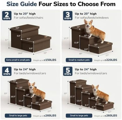 4-Step Wide Dog Stairs with Storage 23" H, Non-Slip Sturdy Pet Steps - Image 2