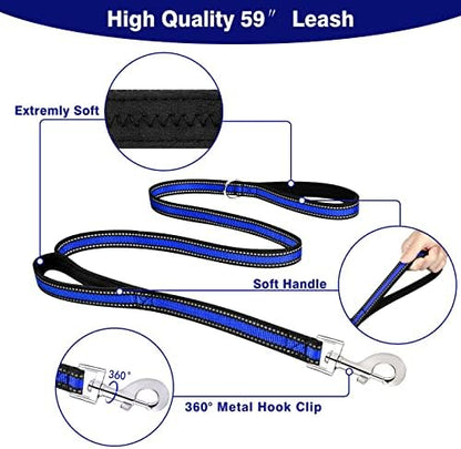 WINSEE Pet Harness Collar and Leash Set, All-in-one Reflective Dog Harness No - Image 4