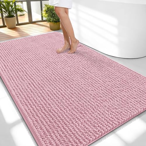 OLANLY Thick Chenille Large Bathroom Rugs Mats 59x35, Dusty Rose by OLANLY