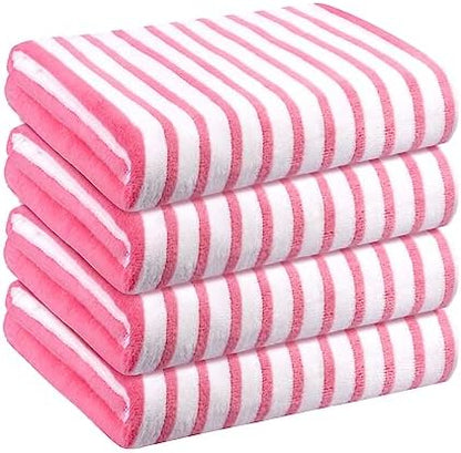JML Microfiber Beach Towels, 4 Pack, Stripe Pink White by JML