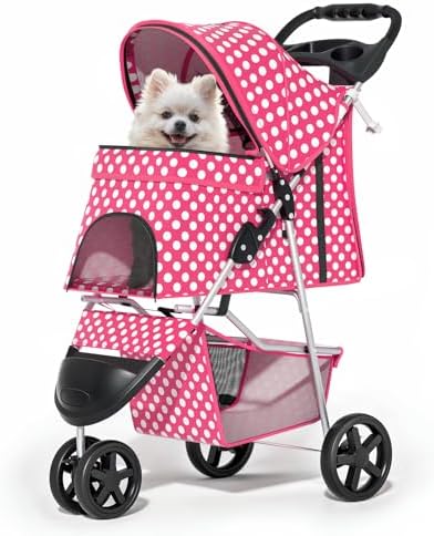 MoNiBloom Pet Stroller for Small/Medium Dogs and Cats, Hot Pink Polka Dots by Monibloom