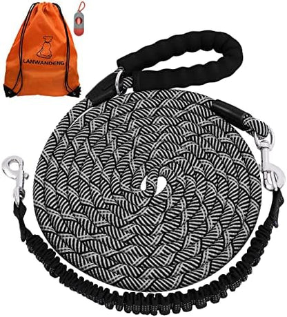 Long Dog Leash with Reflective Threads 15FT 20FT 30FT 50FT, Heavy Duty Bungee by Lanwandeng