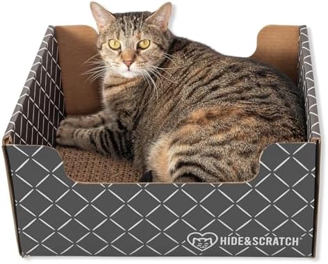 Hide & Scratch Cardboard Cat Scratcher Box & Bed Dark Grey Diamond Pad by HideScratch