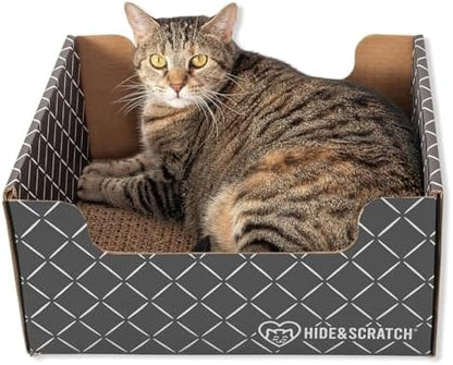 Hide & Scratch Cardboard Cat Scratcher Box & Bed Dark Grey Diamond Pad by HideScratch