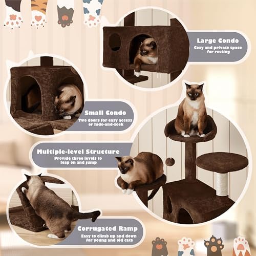 Yaheetech 54in Cat Tree Tower, 2 Caves, Kitten-Ear Perch & Scratching Posts - Image 3