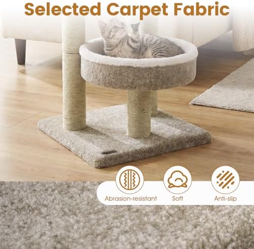 PETSITE 24-inch Small Cat Tree, 2 Comfy Cat Beds, and Interactive Hanging Ball - Image 5