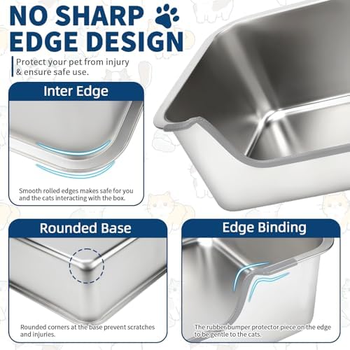 FHTONGE Low Entry Thickened Stainless Steel Cat Litter Box - Image 5